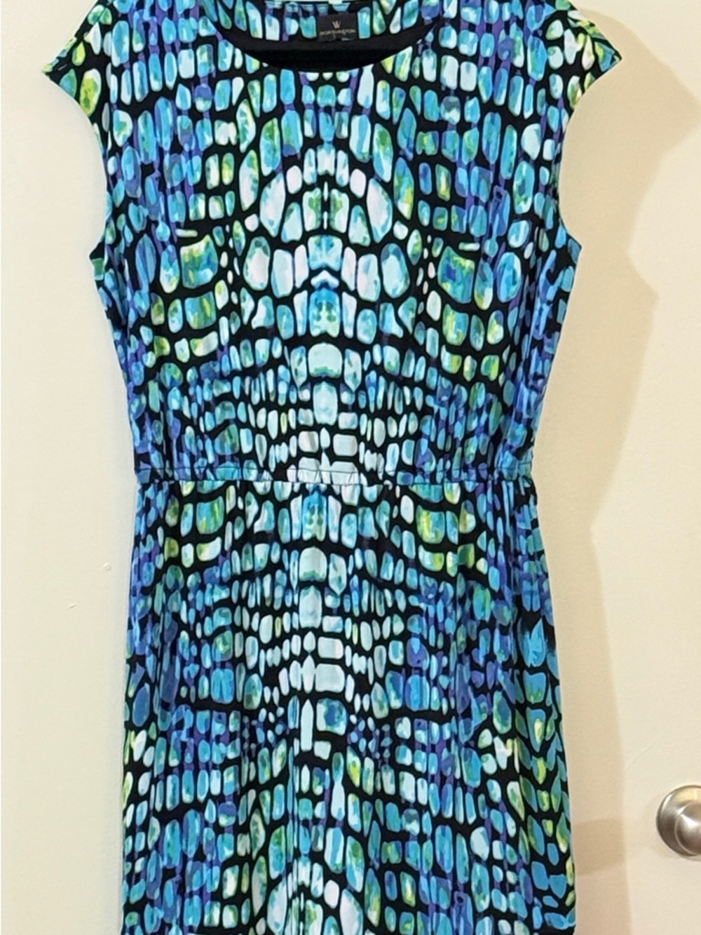 Worthington Blue Green Patterned Cap-Sleeve Dress